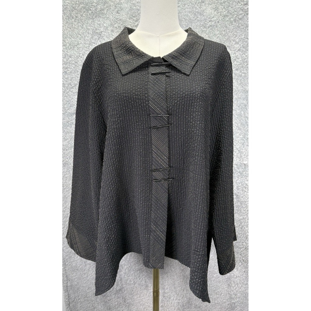 Habitat Women XL Black Tan Textured Tunic Top Artsy Lagenlook Asymmetrical Boho